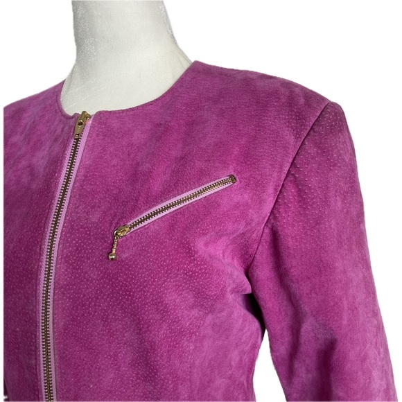 Vintage 80s Bagatelle Sport Pink Leather Midi Dress; Union Made in Canada; Sz 10 - Picture 2 of 15